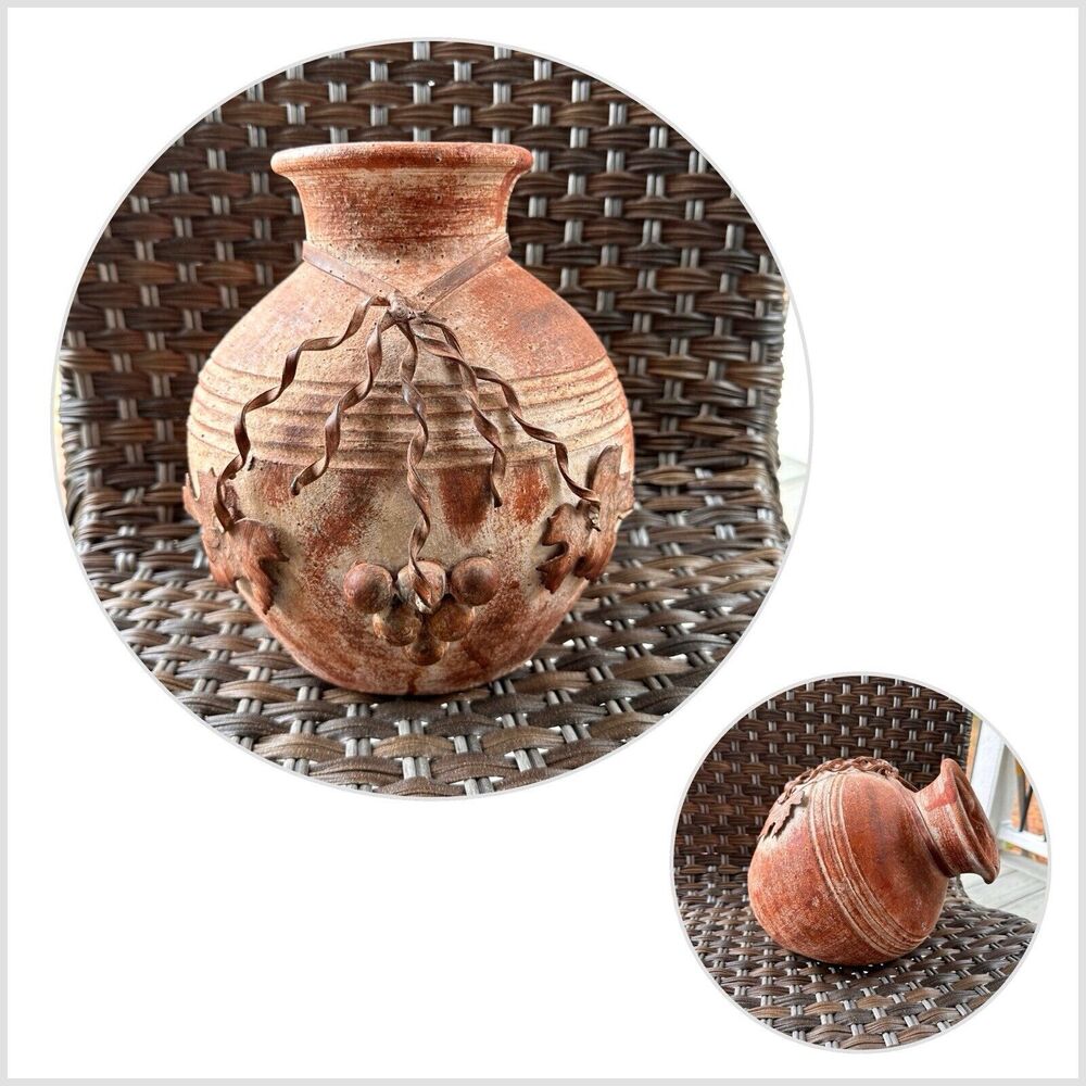 Art Pottery Leaning Water Jug Pitcher Vase Artist Clay Orange Terracotta Color